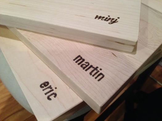 Here are some of the cutting boards I did in the first batch. I used some fonts I liked (script for girls, sans serif for guys).